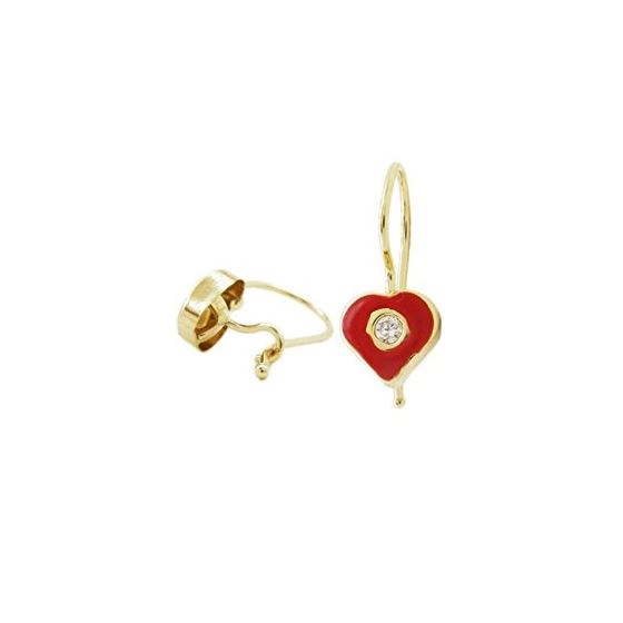 14K Yellow gold Heart cz hoop earrings for Children/Kids web57 1