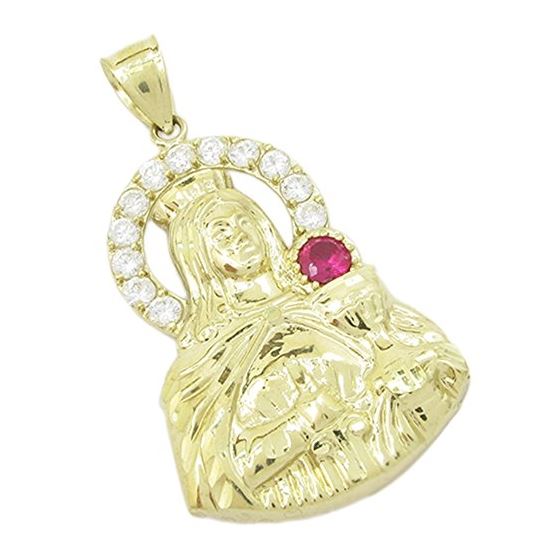 Mens 10k Yellow gold Red and white gemstone mary charm EGP54 1