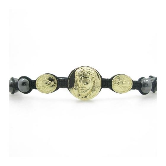 "Mens yellow 3 jesus string bracelet Diameter - 2.5 inch ( Large medallion - 20mm