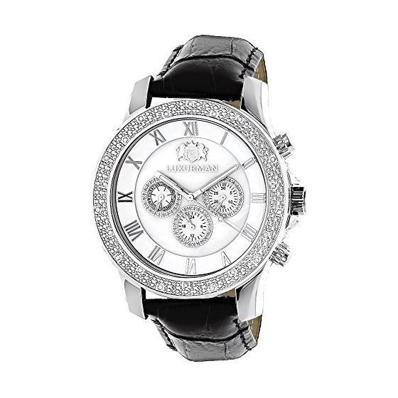 Luxurman Watches Mens Diamond Watch 0.25 ct White MOP Silver Stainless Steel 1