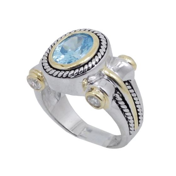 "Ladies .925 Italian Sterling Silver Baby blue synthetic gemstone ring SAR52 6