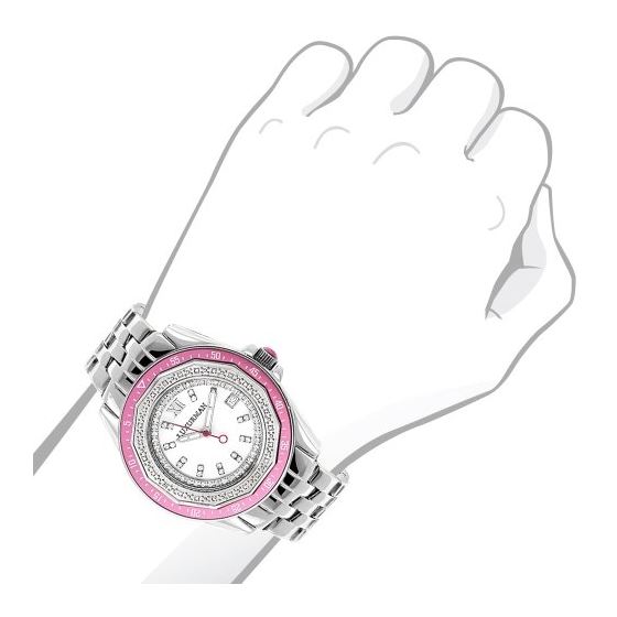 Luxurman Womens Real Diamond Pink Watch 0.25ct MOP Interchangeable Straps 3