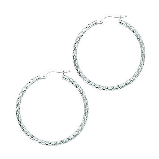 14K White Gold Ladies Hoop Earrings WER973