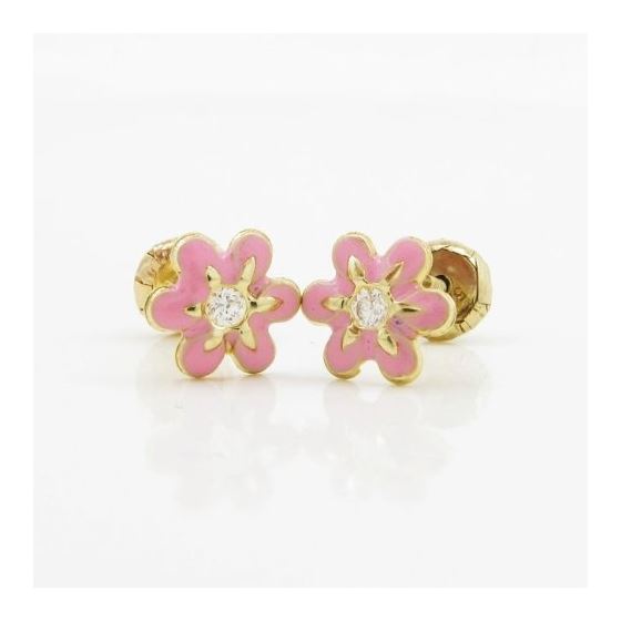 14K Yellow gold Flower cz stud earrings for Children/Kids web16 3