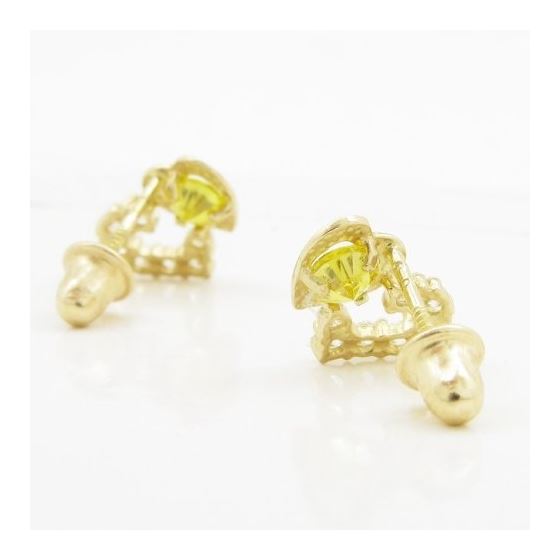 14K Yellow gold Dual heart cz stud earrings for Children/Kids web289 3