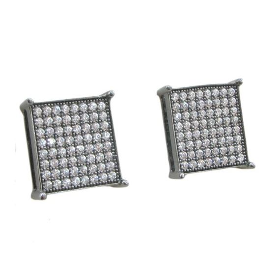 Mens .925 sterling silver Black and white 8 row square earring MLCZ24 3mm thick and 11mm wide Size 1