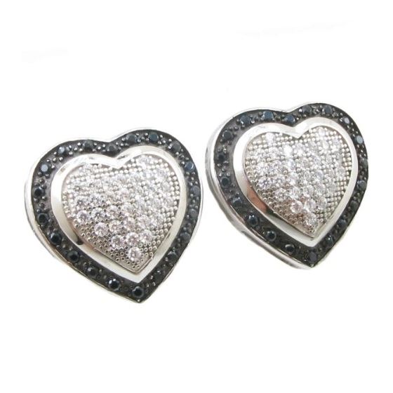 Womens .925 sterling silver White and black heart earring 5mm thick and 14mm wide Size 1