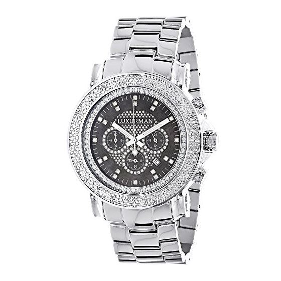 Oversized Escalade Mens Diamond Watch 0.25ct Black MOP Chronograph by Luxurman 1