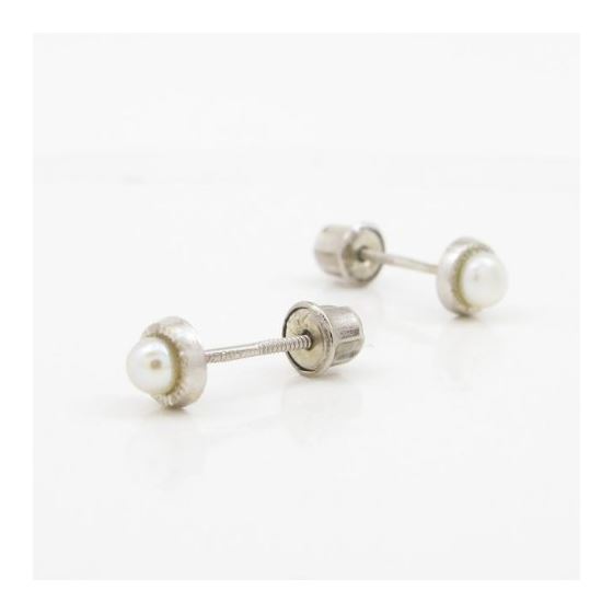 14K White gold Round pearl stud earrings for Children/Kids web519 3