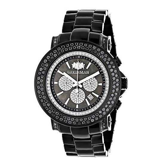 Luxurman Escalade Mens Oversized Real Black Diamond Chronograph Watch 4.75ct 1