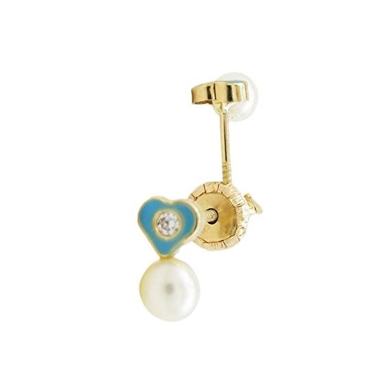 14K Yellow gold Heart cz pearl stud earrings for Children/Kids web133 1