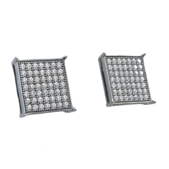 Mens .925 sterling silver Black and white 7 row square earring MLCZ20 2mm thick and 10mm wide Size 1