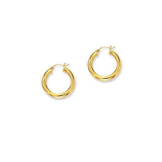 14K Yellow Gold Ladies Shiny Hoop Earrings T533