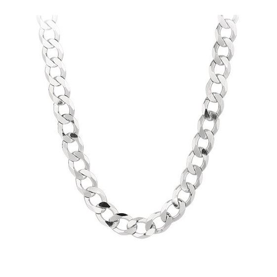 Silver with Rhodium Finish 9.5mm wide Diamond Cut Curb Chain with Lobster Clasp 8 1/2 Inch Long