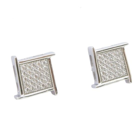 Mens .925 sterling silver White 5 row square earring MLCZ144 3mm thick and 9mm wide Size 1