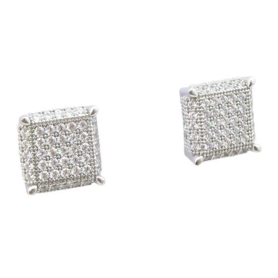 Mens .925 sterling silver White 9 row square earring MLCZ80 4mm thick and 9mm wide Size 1