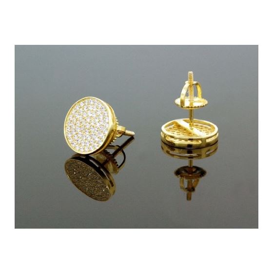 .925 Sterling Silver Yellow Circle White Crystal Micro Pave Unisex Mens Stud Earrings 3