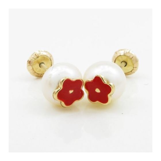 14K Yellow gold Pearl flower stud earrings for Children/Kids web1 3