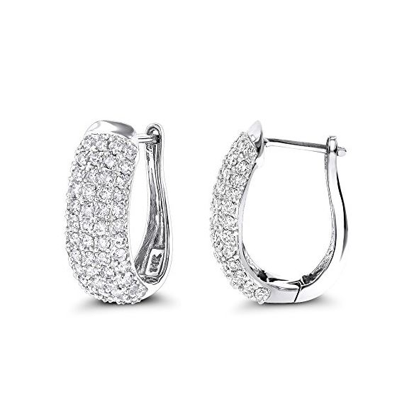 14K Pave Set Natural 1.5 Ctw Diamond Hoop Earrings