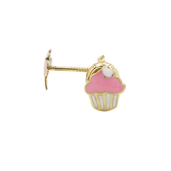 14K Yellow gold Creamy cup cake stud earrings for Children/Kids web175 1