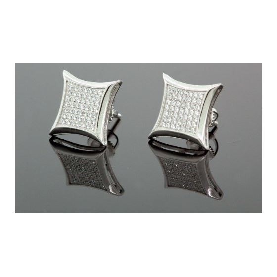 Mens 925 Sterling Silver White CZ Square Earrings