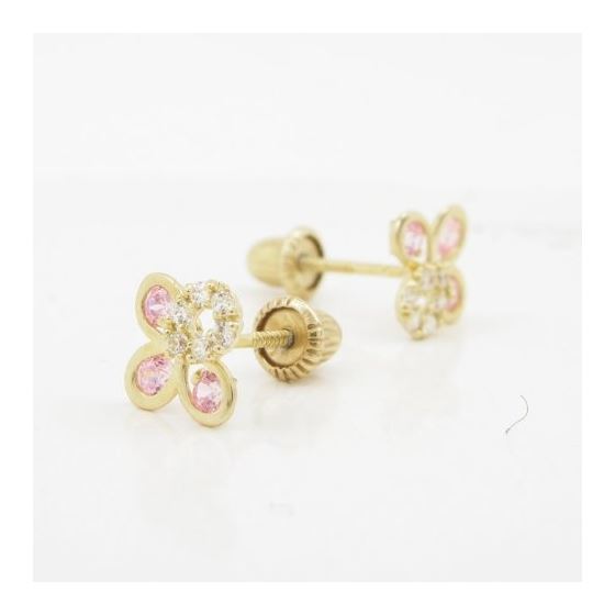 14K Yellow gold Flower cz stud earrings for Children/Kids web430 3