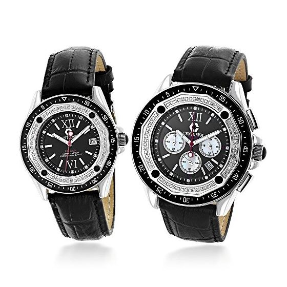 Matching His and Hers Watches: Diamond Watch Set in Black 1.05ct by Centorum 1