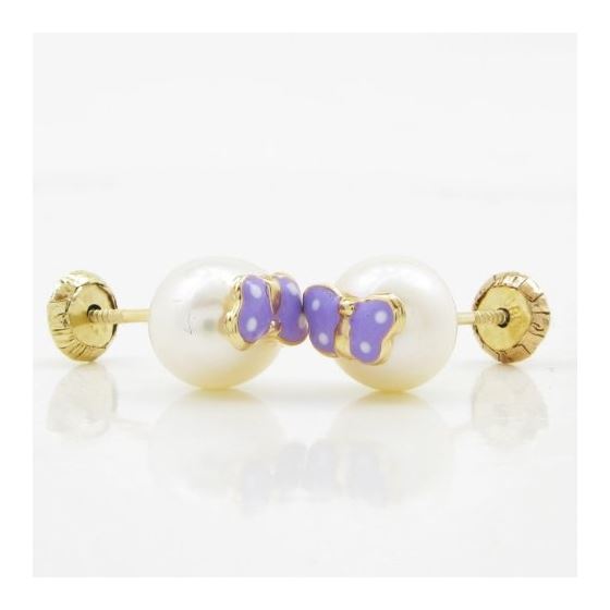 14K Yellow gold Butterfly pearl stud earrings for Children/Kids web78 3