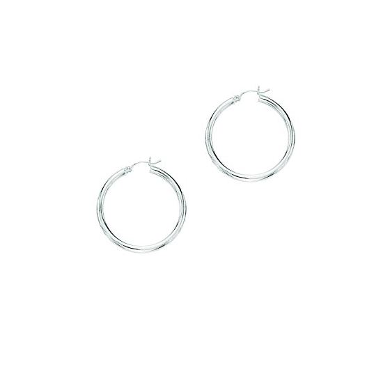 14K White Gold Ladies Shiny Hoop Earrings WT514