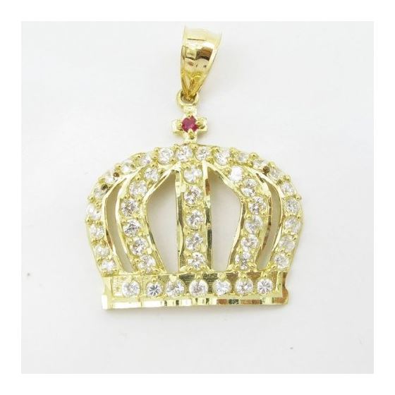 Mens 10k Yellow gold White and red gemstone crown charm EGP83 3