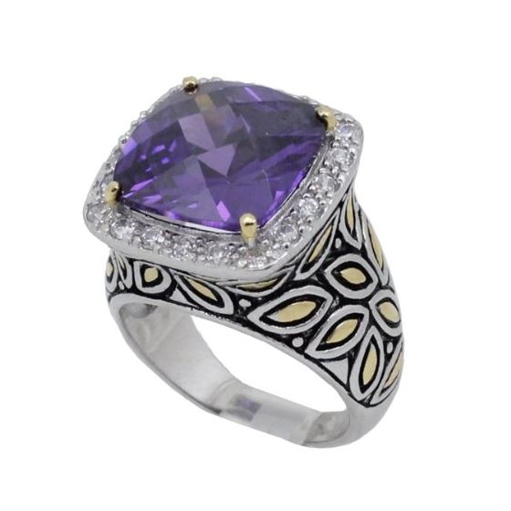 "Ladies .925 Italian Sterling Silver Purple Violet synthetic gemstone ring SAR36 6