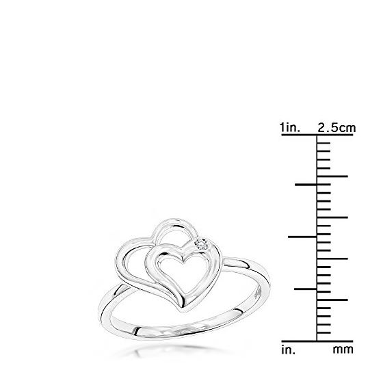 Luxurman Love Quotes: Sterling Silver Double Hearts Diamond Ring for Women (size 10) 3