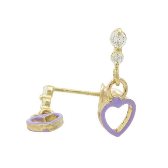 14K Yellow gold Open heart cz chandelier earrings for Children/Kids web408 1
