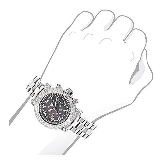 Ladies Genuine Diamond Watch by LUXURMAN 0.3ct Black MOP Chronograph Steel Band 3