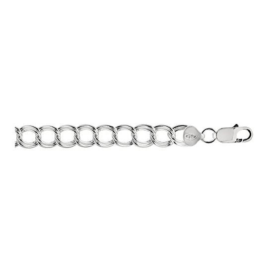 Sterling Silver 8.4 mm Wide Polished Double Square Like Chain Link Bracelet 7 1/4 Inch Long