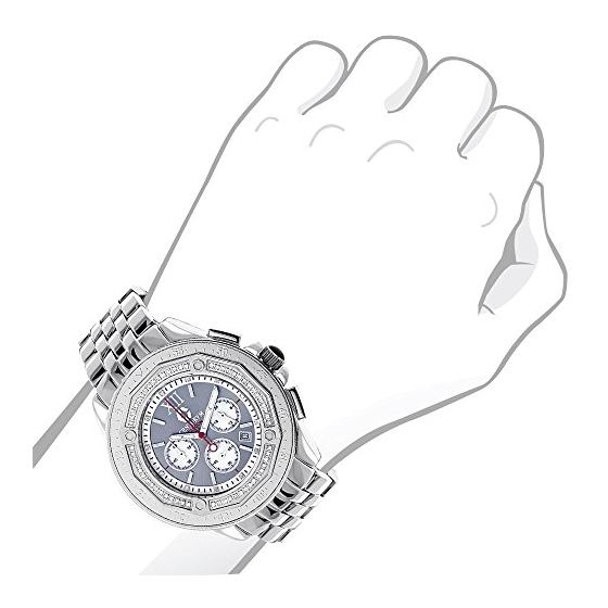 Centorum Mens Real Diamond Watch 0.55ct Midsize Chronograph White MOP Steel Band 3