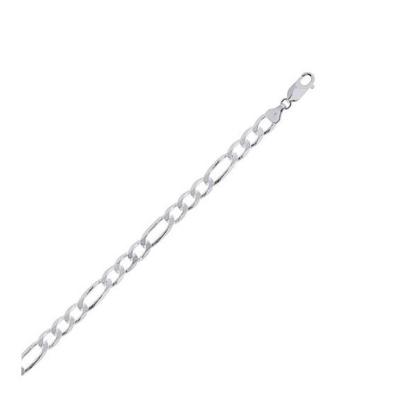 Silver with Non-Rhodium Finish 7.0mm wide Shiny Diamond Cut Figaro Chain with Lobster Clasp 8.5 Inch