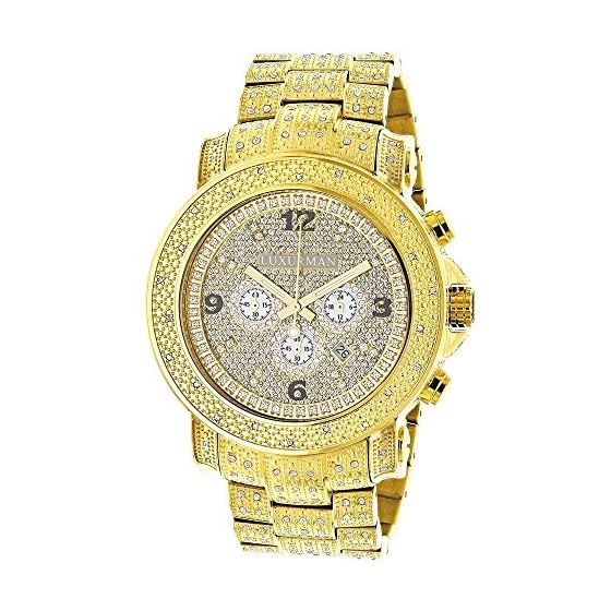 Oversized Iced Out Mens Diamond Watch Yellow Gold