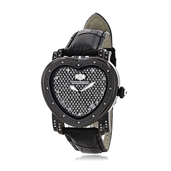 Luxurman Genuine Diamond Heart Watch 0.25ct Polished Black Tone Dial 1