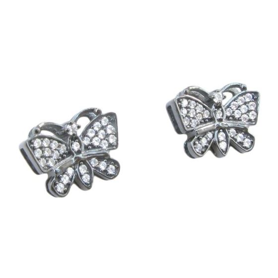 Womens .925 sterling silver Black and white butterfly earring 1 MLCZ263 4mm thick and 11mm wide Size