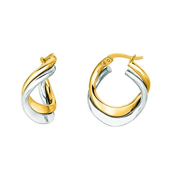 14K Yellow White Gold Ladies Hoop Earrings ER1599