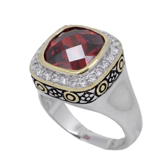 "Ladies .925 Italian Sterling Silver Ruby Red synthetic gemstone ring SAR20 6