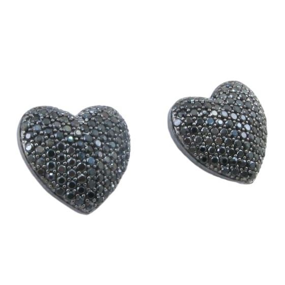 Womens .925 sterling silver Black heart earring 5mm thick and 13mm wide 1