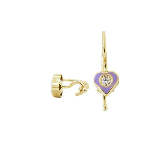 14K Yellow gold Heart cz hoop earrings for Children/Kids web70 1