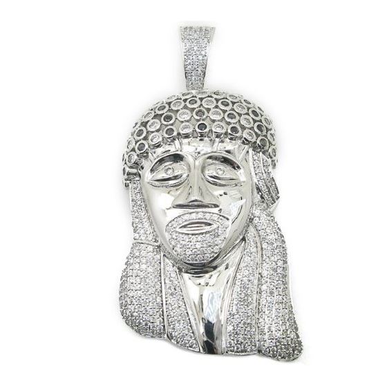 Mens .925 Italian Sterling Silver white jesus pendant Length - 3.46 inches Width - 1.57 inches 1