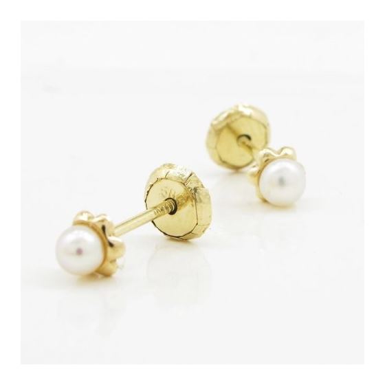 14K Yellow gold Big pearl stud earrings for Children/Kids web223 3