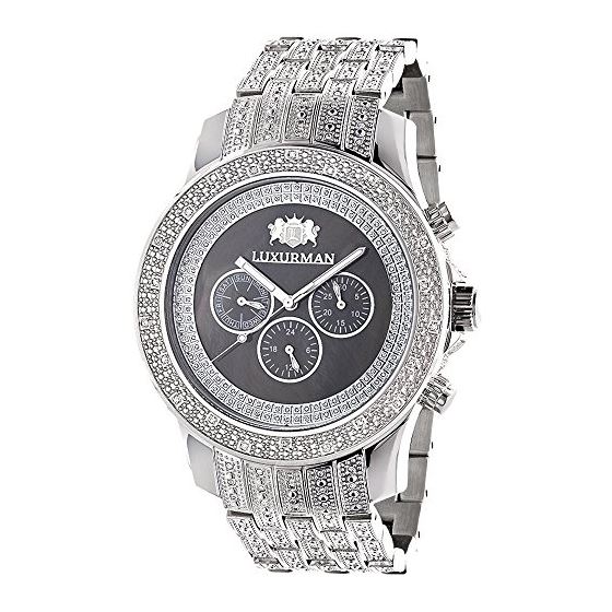 Iced Out Mens Diamond Watch By LUXURMAN 1Ct Black