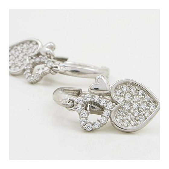 Womens Sterling silver triple heart fancy cz chandelier earring Silver4 3