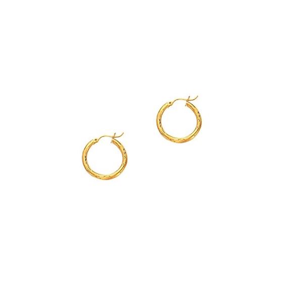 14K Yellow Gold Ladies Diamond Cut Hoop Earrings LT202