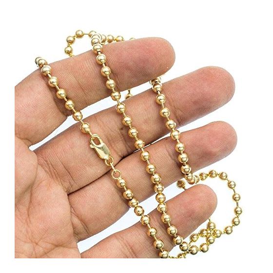 14K YELLOW Gold SOLID BALL Chain - 24 Inches Long 4MM Wide 3